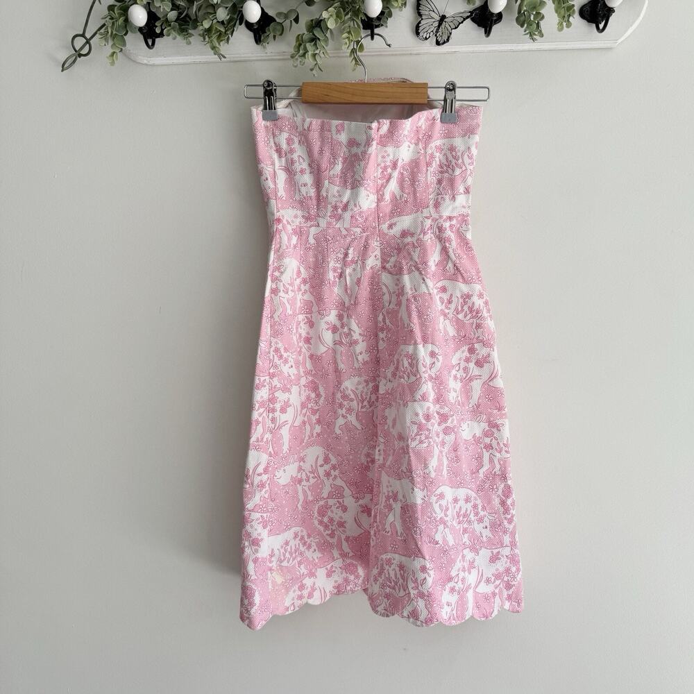 vintage lilly pulitzer Pink Rhino Print Strapless Dress Size 0 - Picture 6 of 7